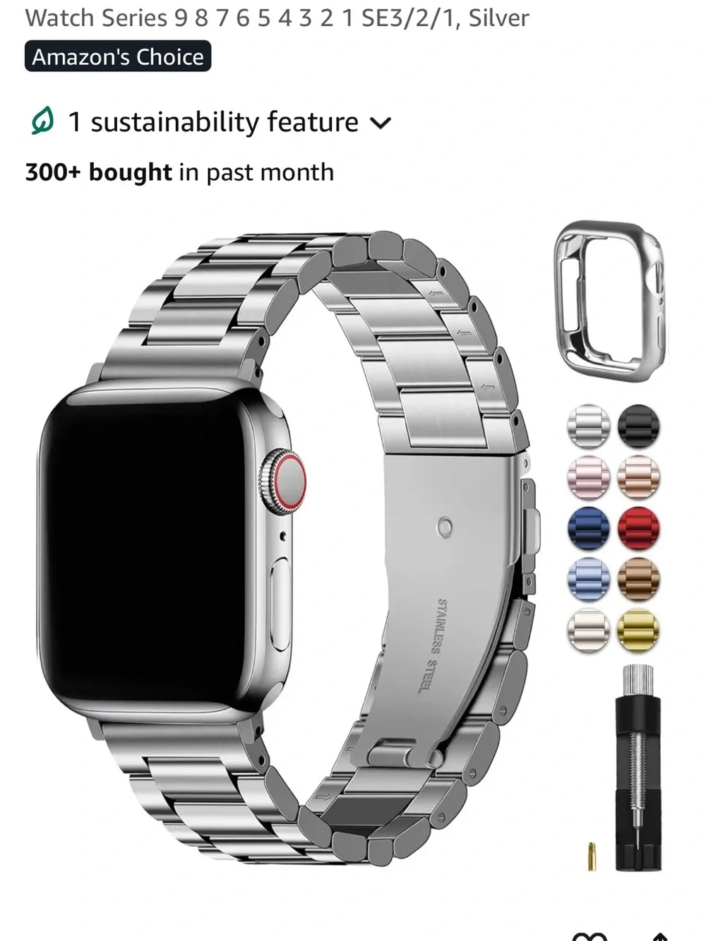 Stainless Steel Link Watch Band with Adapter - Silver
